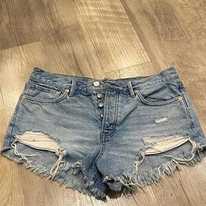 Free People Blue Distressed Jean Shorts